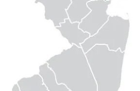 Outline map of New Jersey’s counties with one county highlighted in green
